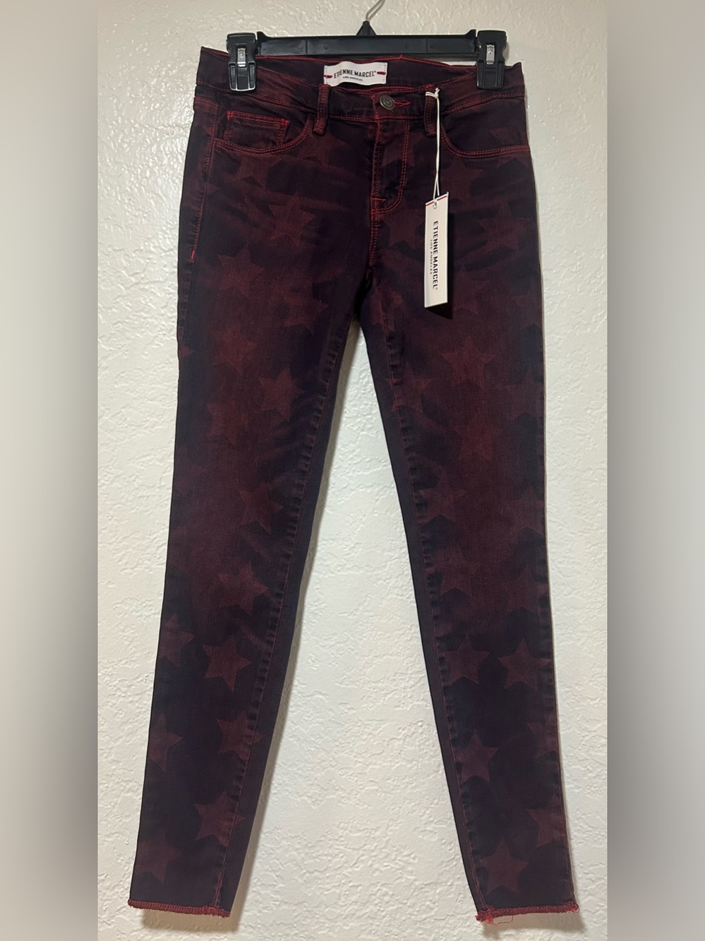 NWT Etienne Marcel Skinny Star-Print Burgundy Jeans